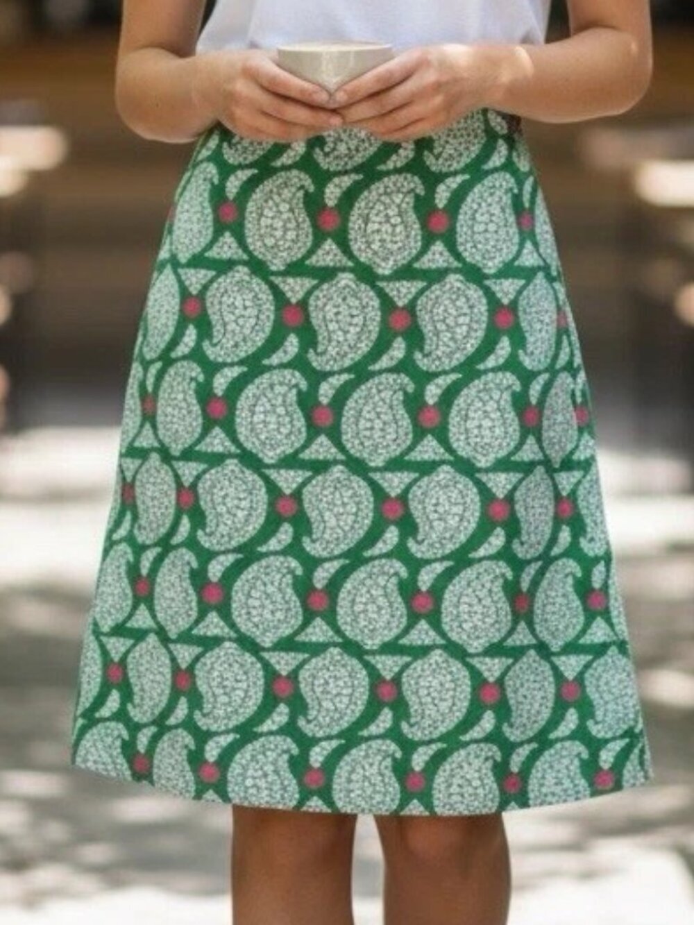 NWOT BODEN Green White Pink Paisley A Line Cotton Skirt Preppy Timeless size 6R